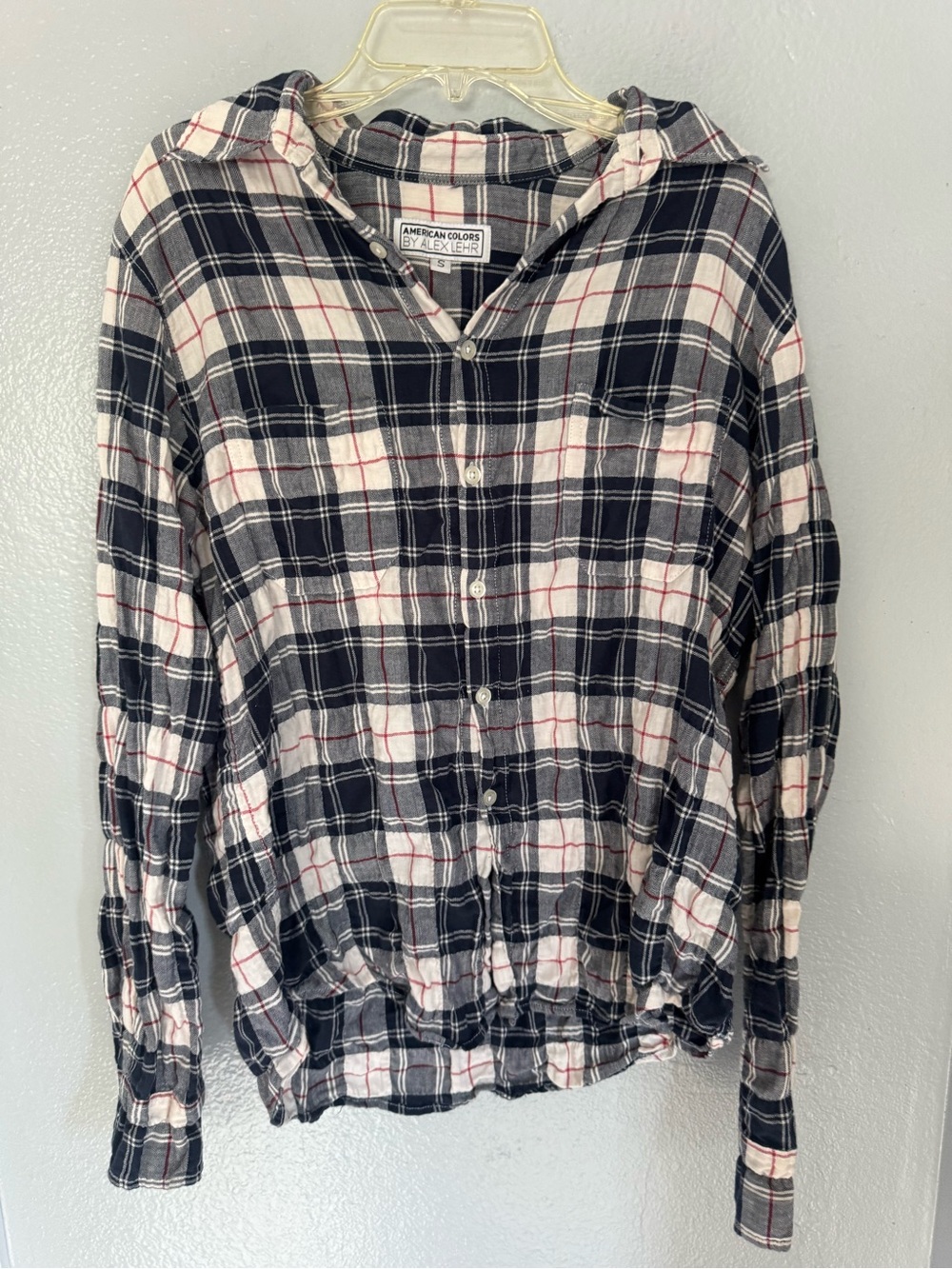 American Colors by Alex Lehr Navy, White, Red Plaid Long Sleeve Shirt Women’s Sm